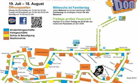 Der Lageplan des Sommer Dom 2013 bietet einen ersten Überblick über die Vielzahl der Fahrgeschäfte - Anklicken zum Vergrößern!