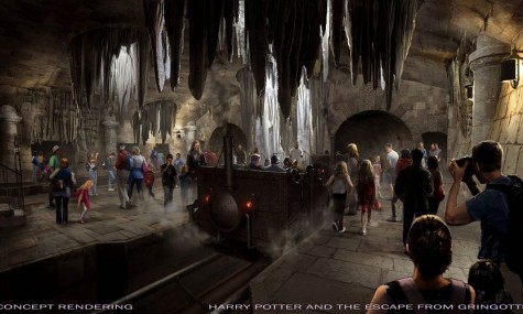 Frisch veröffentliches Artwork zur neuen Achterbahn "Harry Potter and the Escape from Gringotts" - Anklicken zum Vergrößern!